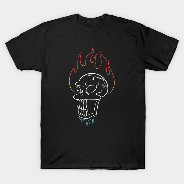 Flaming Fire Frozen Ice Skeleton Skull T-Shirt by Zeeph